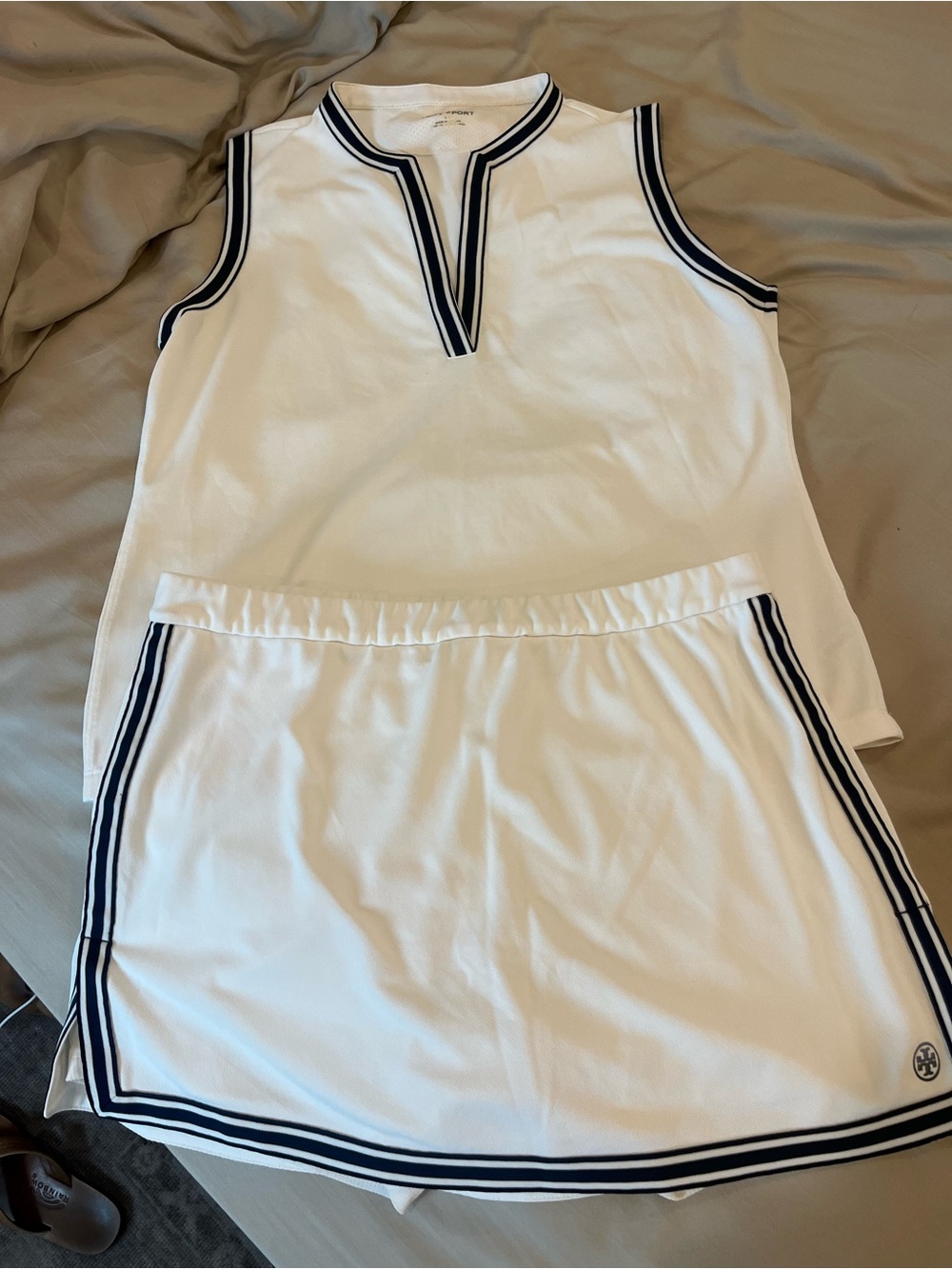 Tory Burch Tory Sport White Sleeveless Tennis tank and tenniskirt with Navy Trim